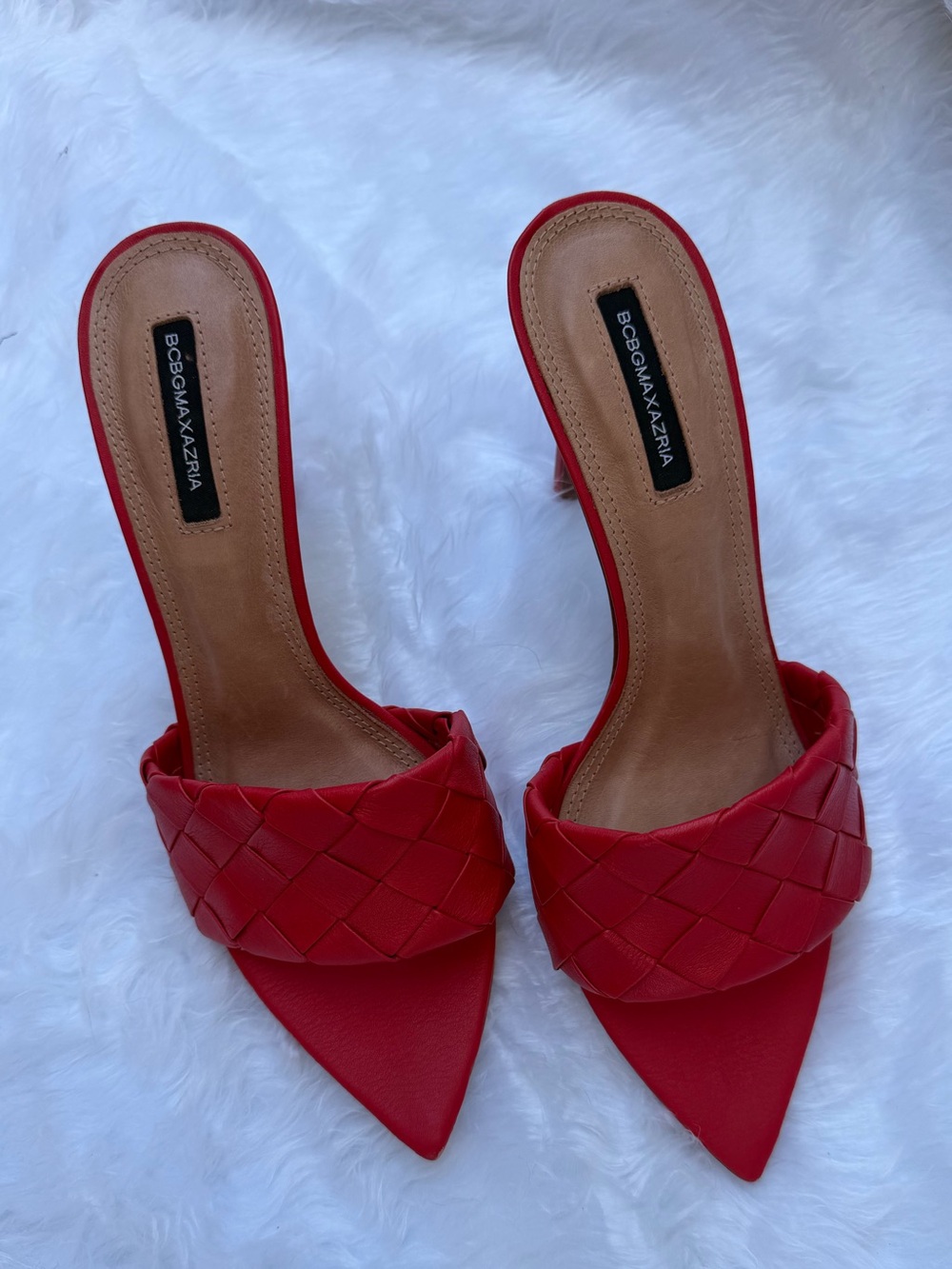 BCBGMAXAZRIA Red Woven Pointed-Toe Slide Flats